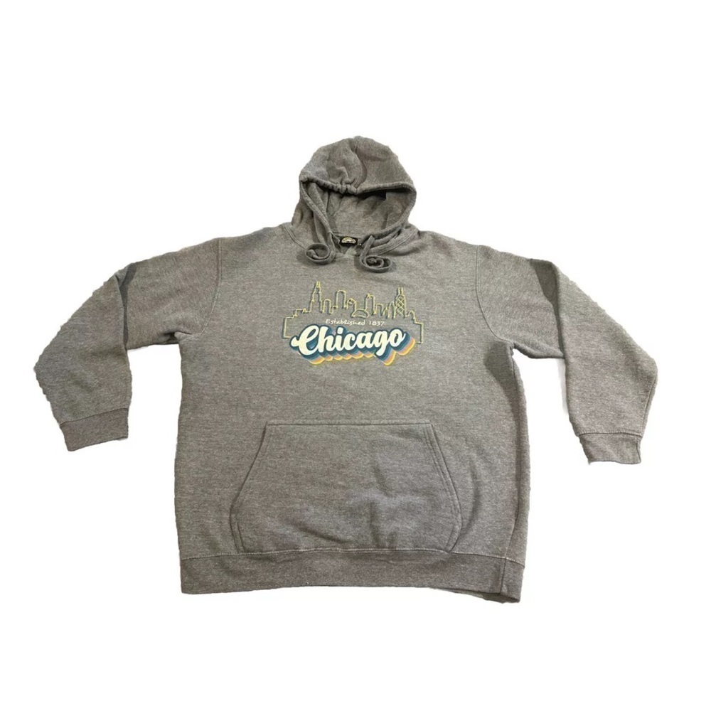 The Duck Company Chicago Skyline Retro Script Gray Hoodie Men’s  Size Large